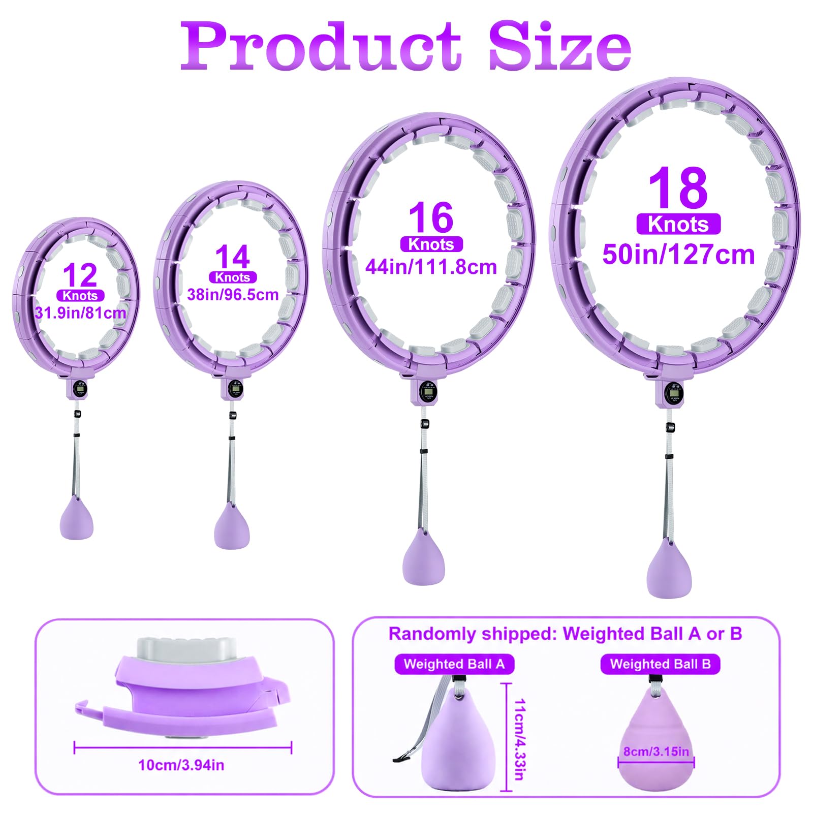 Aro de Hula Hoop Smart para Adultos y Principiantes, aro de Hula Hoop Desmontable con 18 Nudos, Bola de Peso y Contador, para Adelgazar y Ponerse en Forma, para Mujeres y Hombres