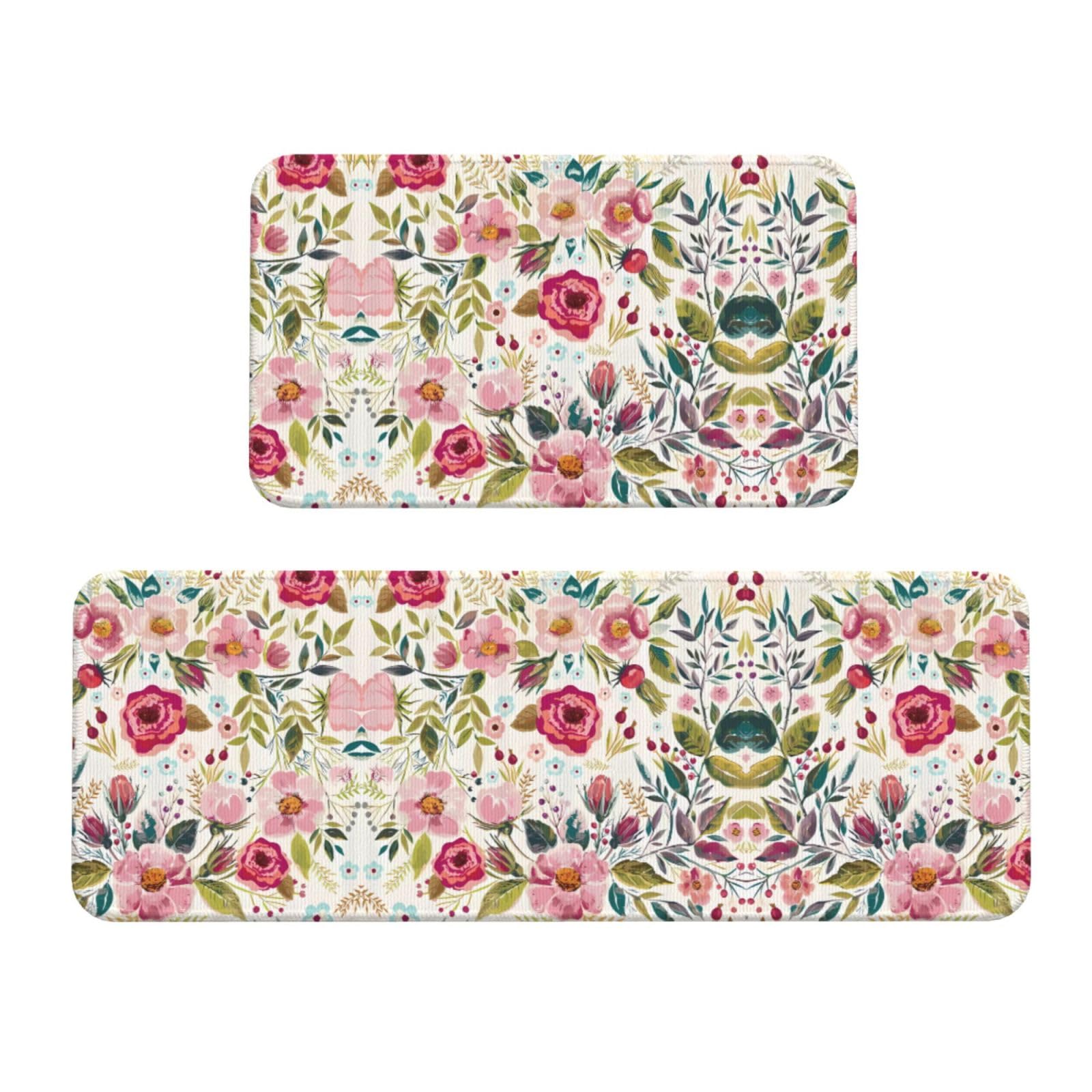 Alfombrillas de cocina antideslizantes con estampado floral lavable de dos piezas