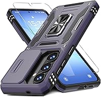 Vista 15 de DEERLAMN - Funda para Samsung Galaxy A15 5G con cubierta deslizante para la cámara + protector de pantalla (1 paquete), soporte giratorio con anillo