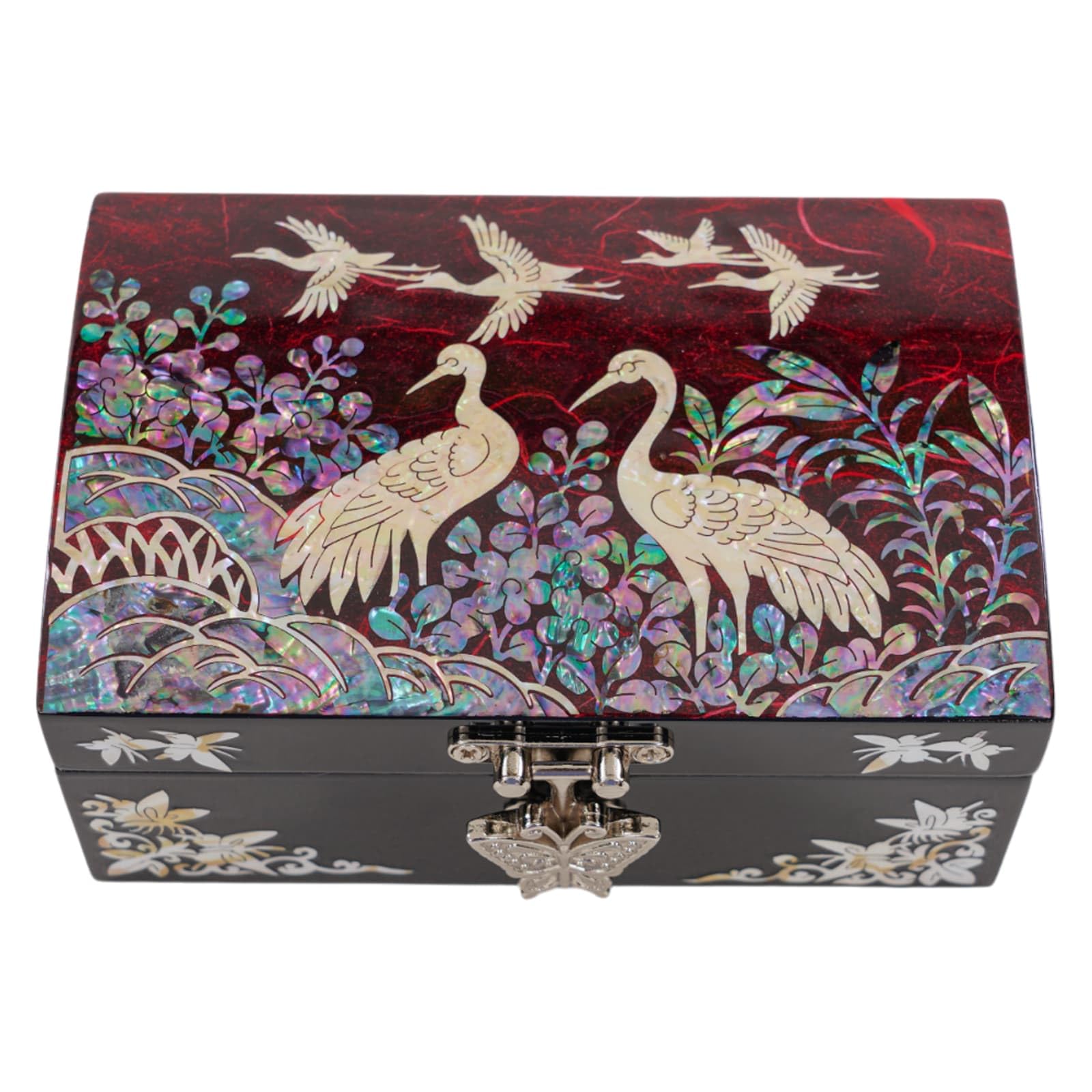 February Mountain Mother of Pearl Small Jewelry Ring Box - Gifts for best friends women, Thank you gifts, mom birthday gifts, Friendship Women Gifts Trinkets Keepsake Treasure box (Red_Crane)