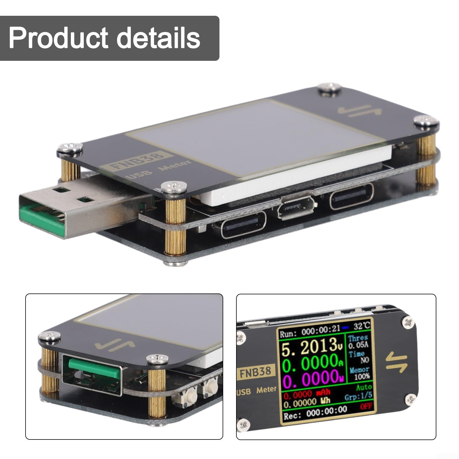 Fnb38 USB-Tester, Strom, Spannungsmesser, PD, QC, Schnellladeprotokollauslöser für Mobiltelefone, Powerbank, Ladeerkennung