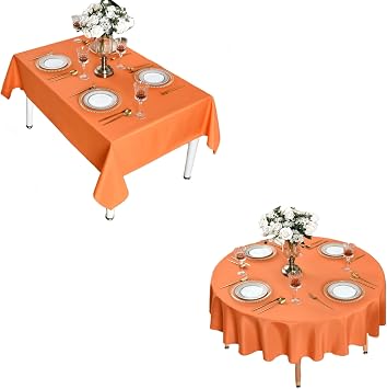 60 x 84 Inch Rectangle and 60 Inch Round Orange Tablecloth Waterproof Stain Resistant Wrinkle Free Table Cloth 210GSM Polyester Wipeable Table Cover for Party, Banquet, Indoor and Outdoor