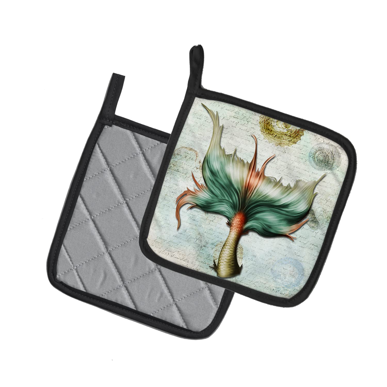 Caroline's Treasures SB3039PTHD Beach Mermaid Tail Pair of Pot Holders Kitchen Heat Resistant Pot Holders Sets Oven Hot Pads for Cooking Baking BBQ, 7 1/2 x 7 1/2