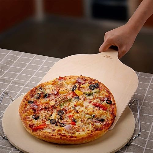 Miniatura 4 de G.a HOMEFAVOR Pala de pizza de madera natural de alta calidad, 12 pulgadas, espátula grande para pizza, tabla de cortar para hornear pizza casera y