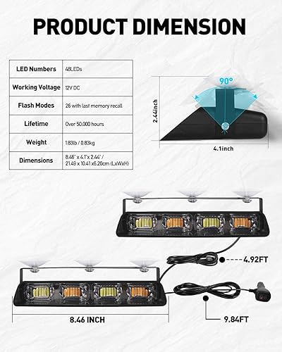 Miniatura 7 de HLauto Luces estroboscópicas de emergencia 2002L luces de seguridad blancas ámbar, advertencia intermitente, parabrisas, barras de semáforo para