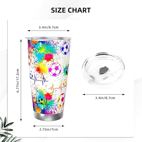 Miniatura 3 de Vaso de fútbol de 20 onzas con tapa, taza de café aislada de acero inoxidable para amantes de los deportes