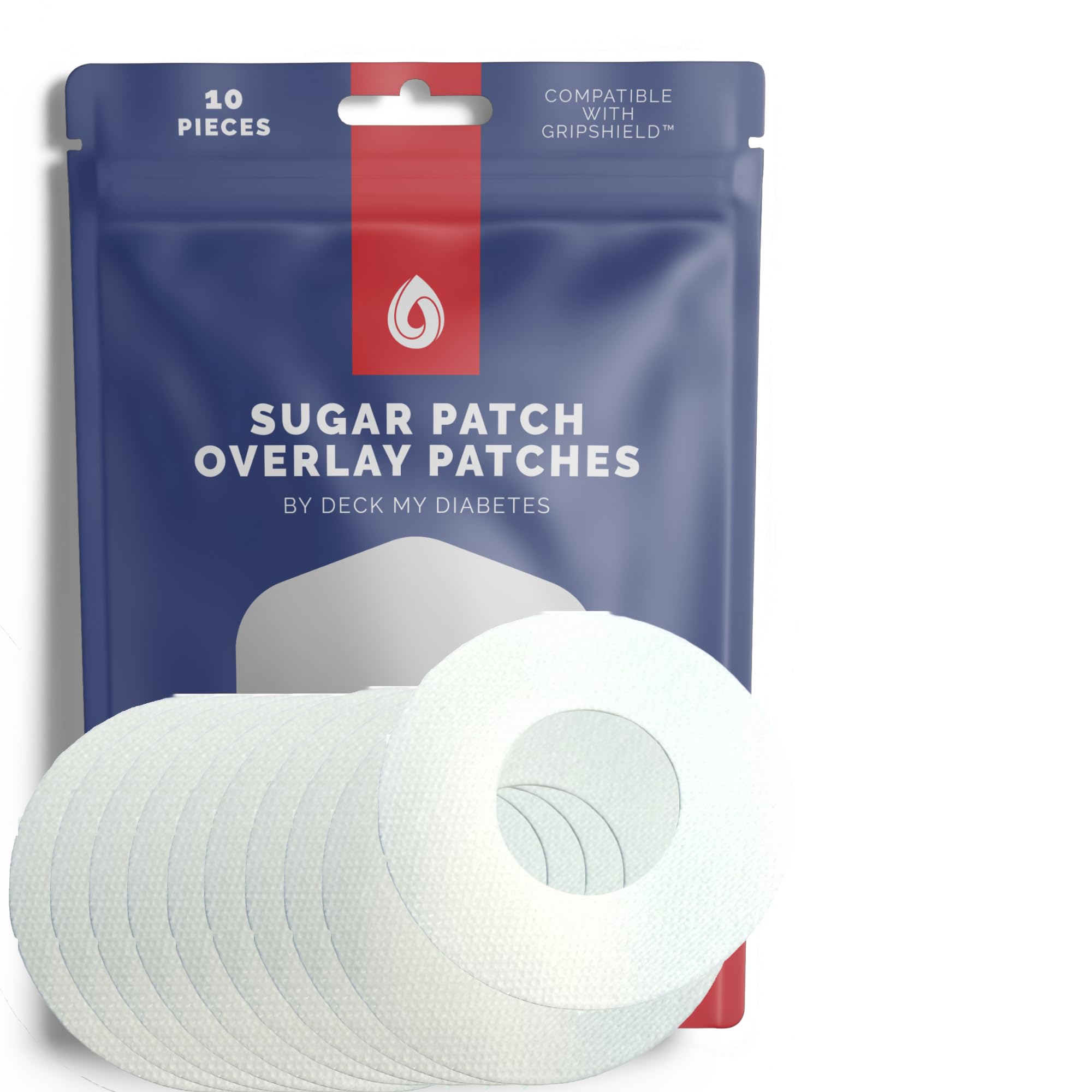 Parches adhesivos Sugar Patch: resistentes al agua y al sudor, con cinta adhesiva precortada para bombas de insulina CGM/Omnipod. Paquete de 10, color blanco ártico (solo compatible con Guardian GripShield).