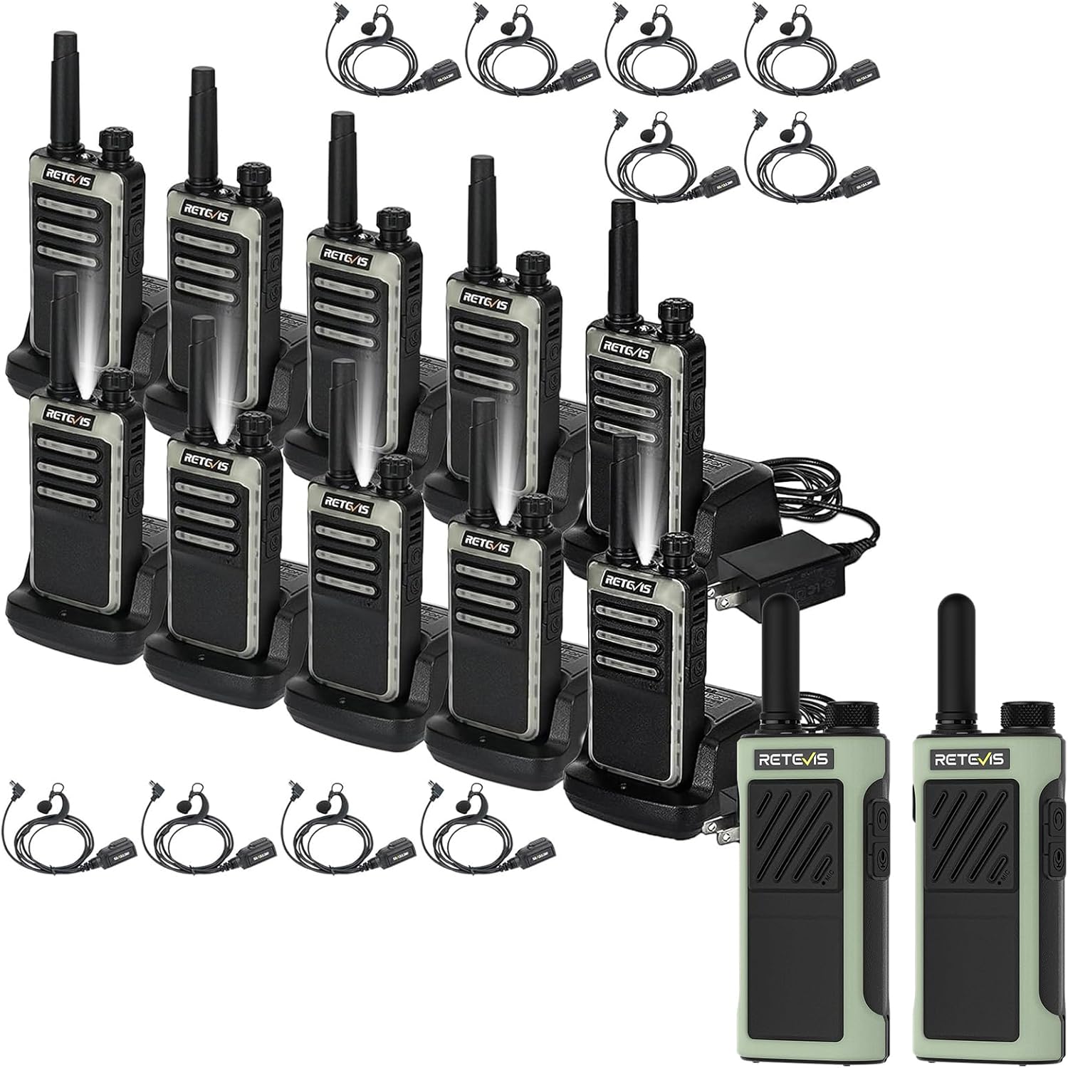 Retevis RB66 Walkie Talkies 10 Pack and RB66P Walkie Talkies 2 Pack,2 Way Radios with Earpiece,Fluorescent Design,USB-C Charging,Flashlight,Portable FRS Two Way Radio for Adults Event Property