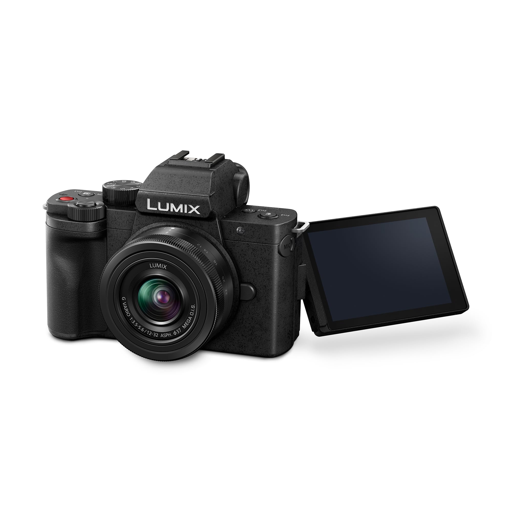 Panasonic Lumix DC-G100DKEGK Micro Four Thirds spiegellose Kamera mit Lumix G Vario 12-32 mm F3.5-5.6 Objektiv, 20,3 MP, 4K 30p & FHD 60 Video, Vlogging-Cam, Freiwinkel-Monitor, USB-C-Ladung, Schwarz