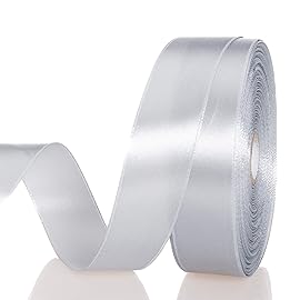 YASEO 1 Inch Silver Solid Satin Ribbon, 50 Yards Craft Fabric Ribbon for Gift Wrapping Floral Bouquets Wedding Party Decoration