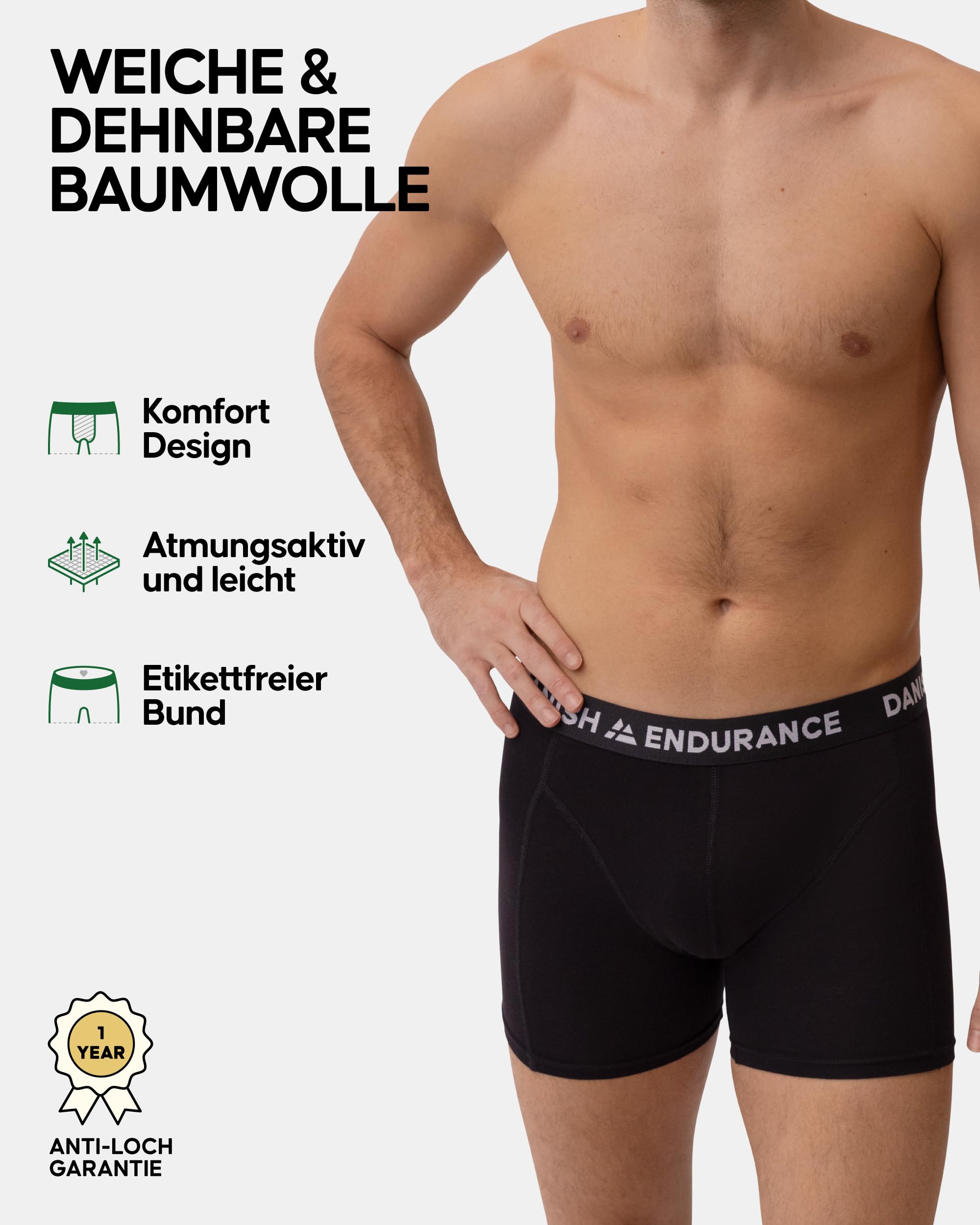 DANISH ENDURANCE 6er Pack Boxershorts Herren, Weiche Baumwolle, Unterhosen Männer mit Stretch, Bequem & Ohne Zettel, Mit Eingriff oder ohne