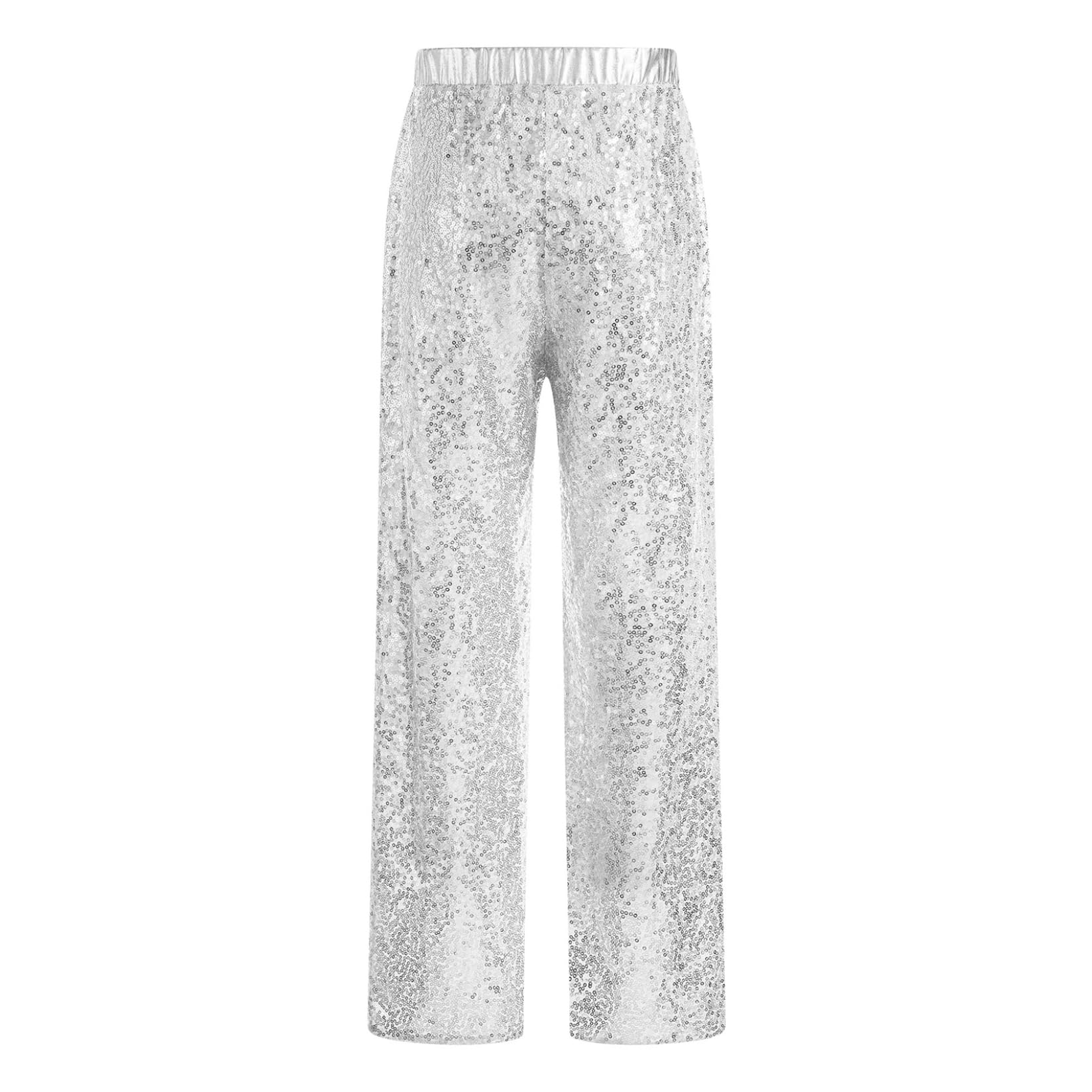 Runhomal Enfant Garçon Fille Pantalon de Danse Jazz Paillettes Brillants Pantalon Patte d'Elephant Costume Danse Latine Tango Hip-Hop 5-16 Ans