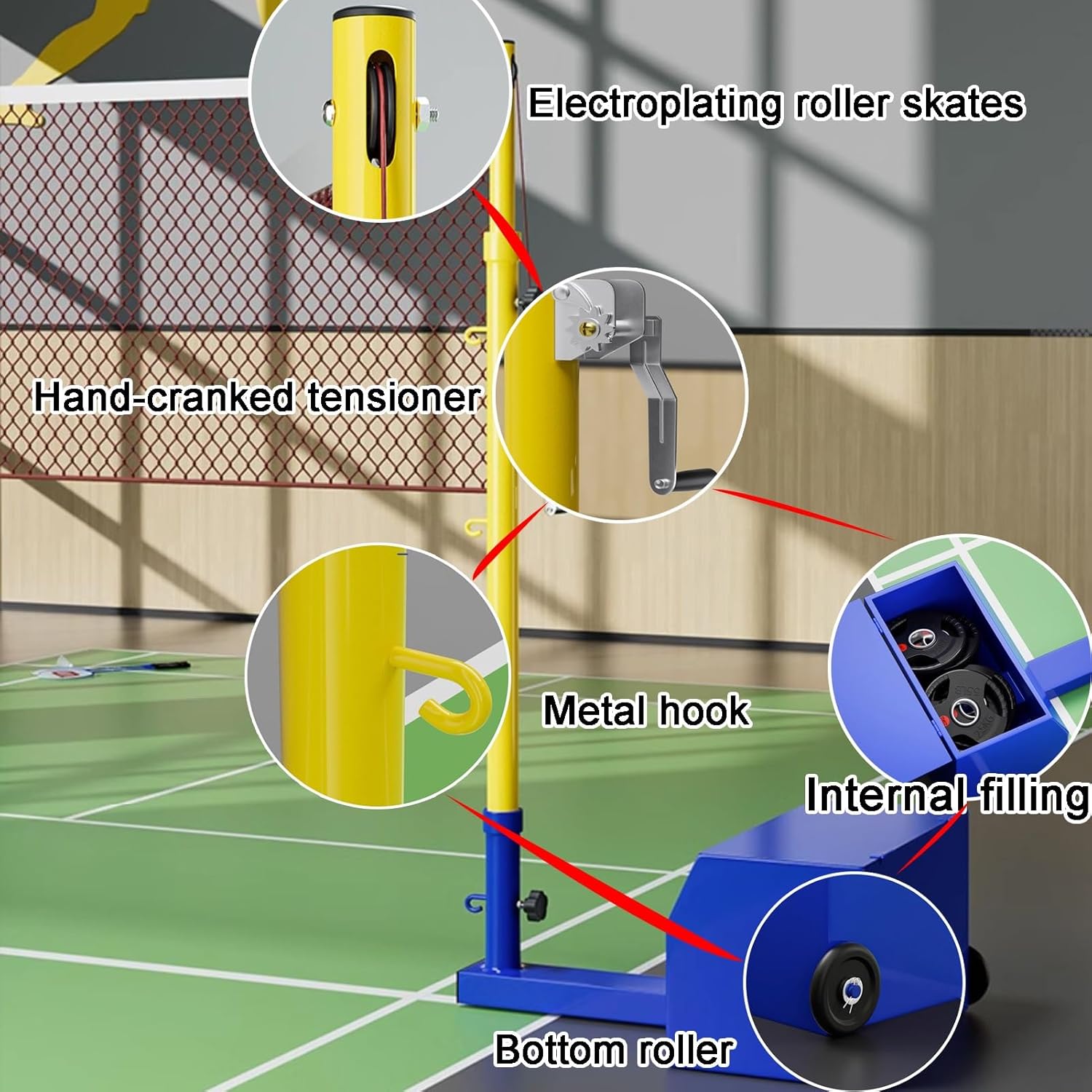 Volleyball Pole Nets Package, Outdoor Portable Volleyball Post with Wheels Freestanding Badminton Court Training Equipments for Court, Beach