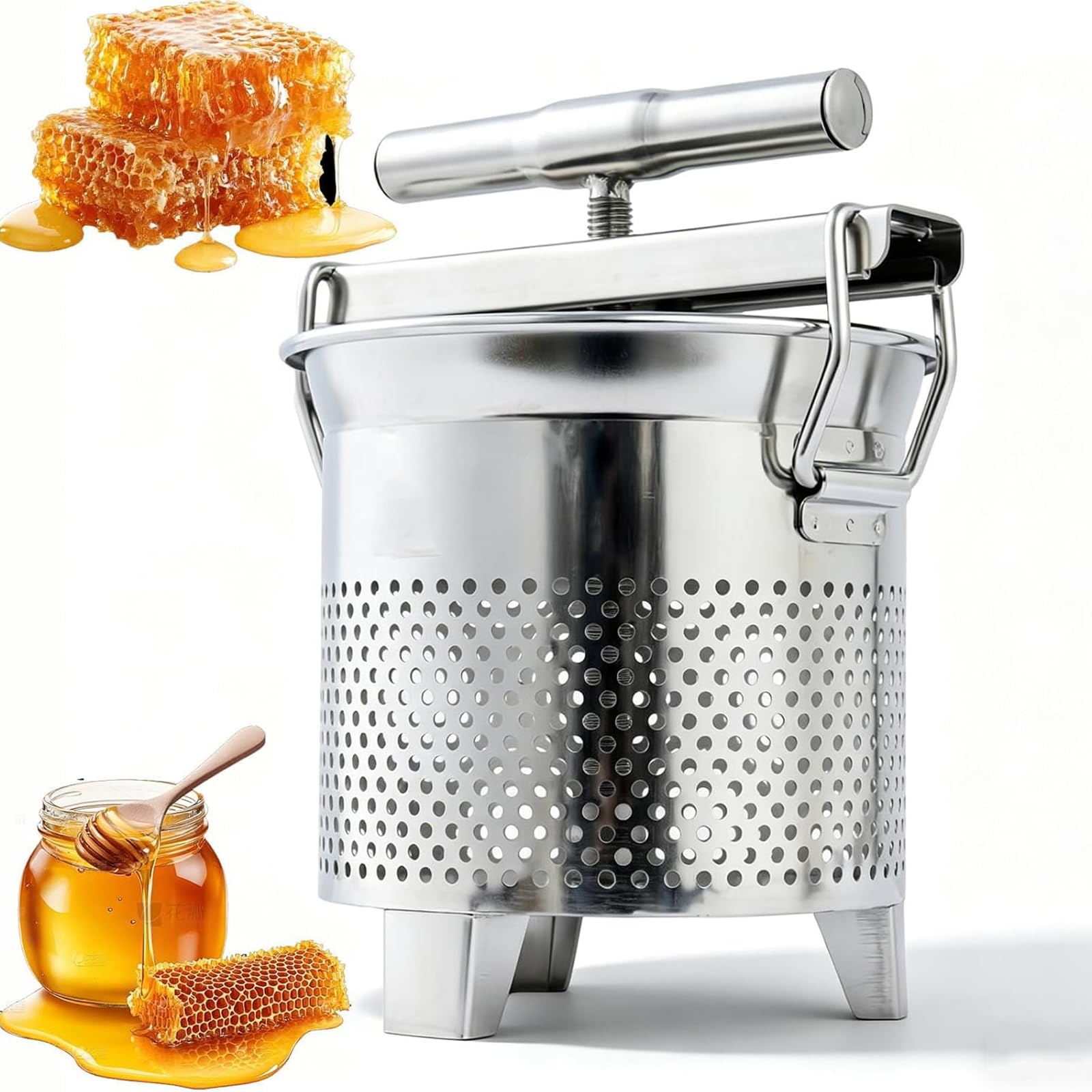 Estrattore Manuale di Miele a Pressa, Pressa per Miele E Cera D'api in Acciaio Inox da 1,8 L, Pori Filtranti Uniformi, Gambe di Supporto, per Verdure, Yogurt E Separazione di Grassi, Cera D'api