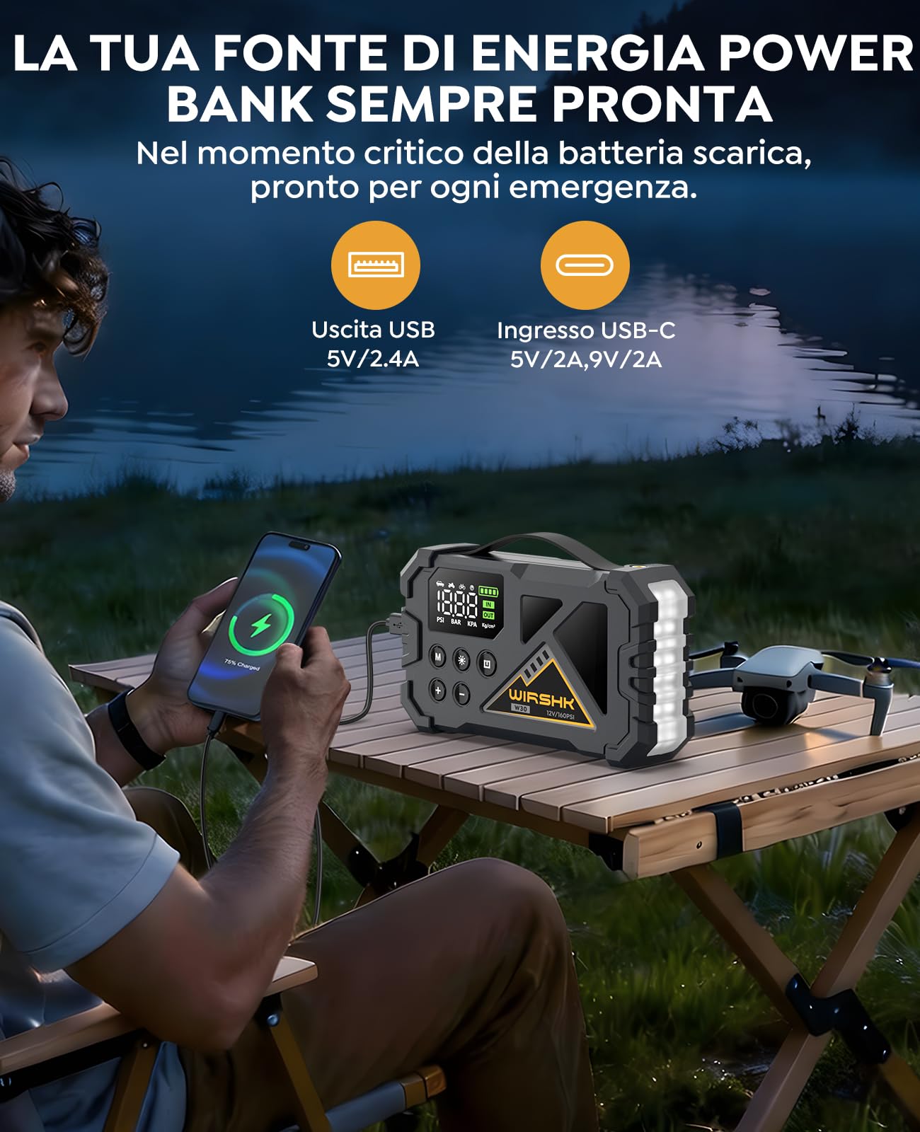 Avviatore Batteria Auto 8000A con Compressore Aria 160PSI,Jump Starter 12V per Benzina 8.0L e Diesel 10L,Display LCD Multifunzione con Visualizzazione Precisa,LED