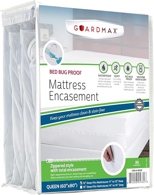 Guardmax Jersey Knitted Queen Zippered Mattress Encasement - Waterproof & Bed Bug Proof Mattress Protector - Comfortable, Soft, and Noiseless Zippered Bedding - Dust Mite Proof (60 x 80 x 12)