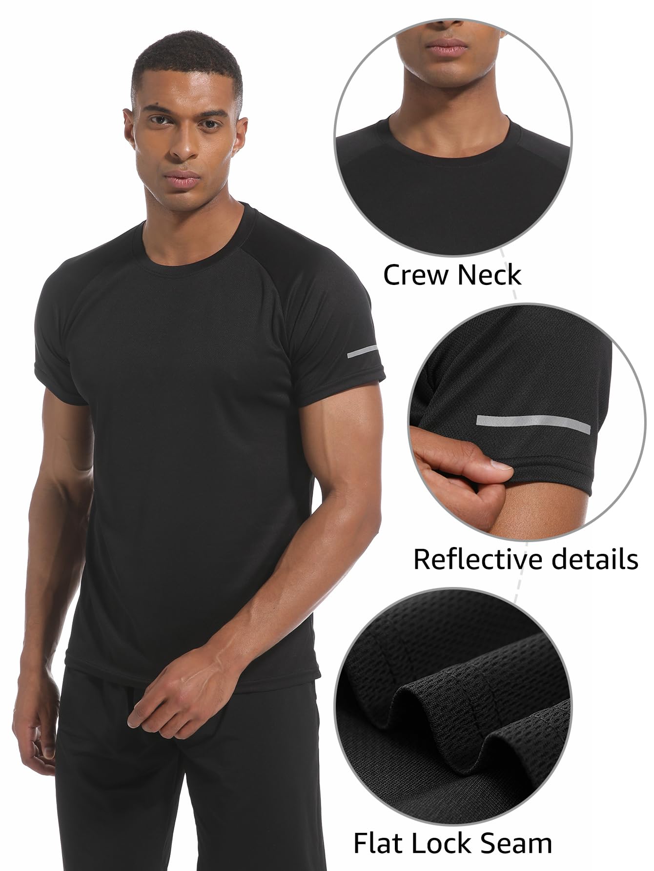 Paquete de 4 camisetas de manga corta para hombre, de secado rápido, cuello redondo, atlético, correr, gimnasio, entrenamiento, camiseta de manga corta - 3