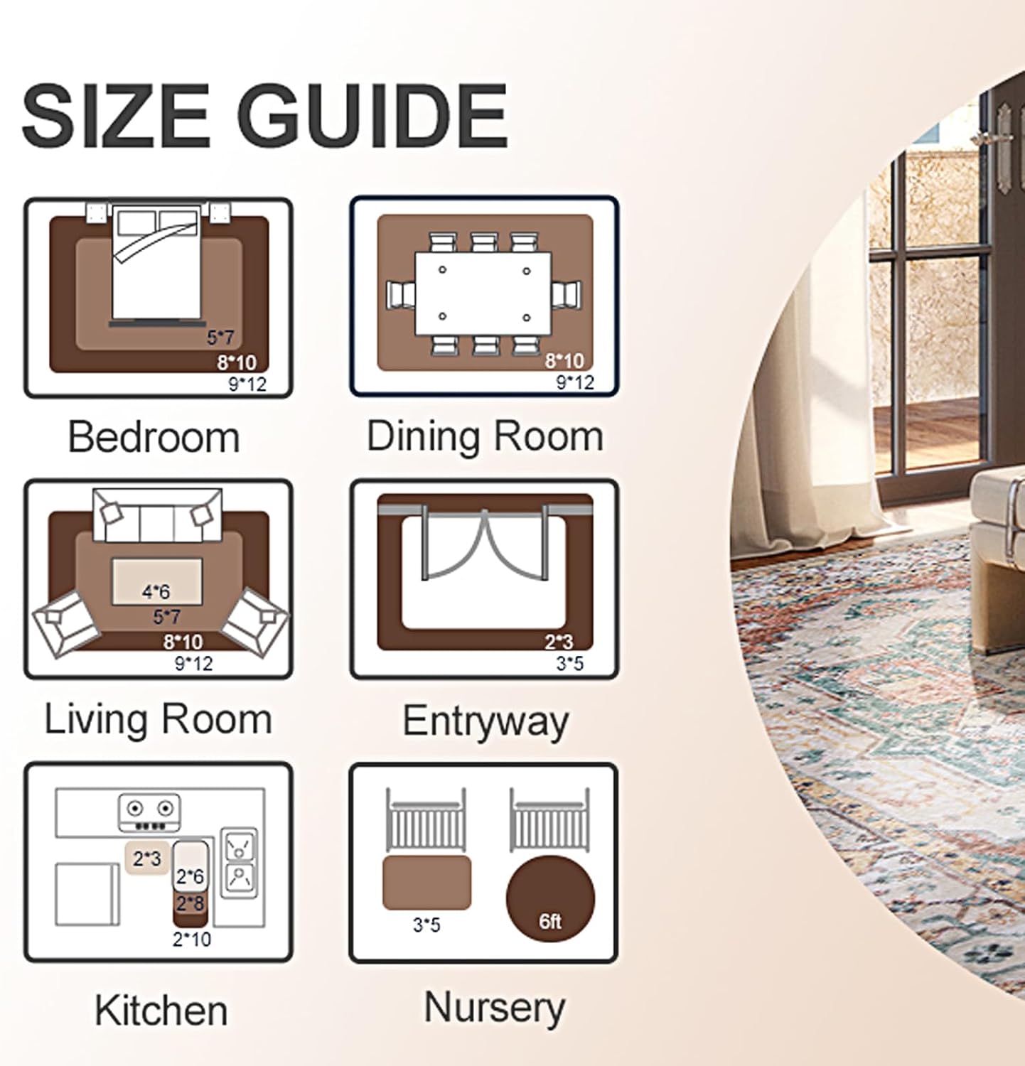 MiZuH Area Rug 2 x 4ft, Ultra Soft Faux Fur Carpet, Non-Skid Bedroom Living Room Rug for Playroom Home Decor