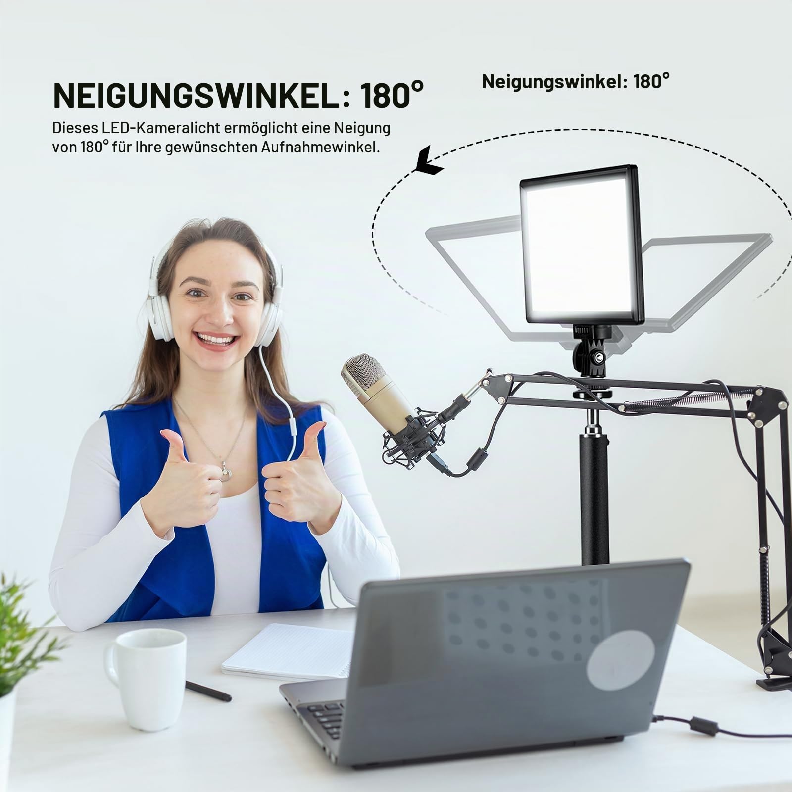 NEEWER 9" LED Videolicht Panel dimmbares weiches Licht für DSLR Kamera mit Mini Stativ 4000mAh Akku USB Type C Anschlüsse 3200K~5600K CRI95+ 600Lux Fotografie Videoaufzeichnung Live Streaming NL-116AI