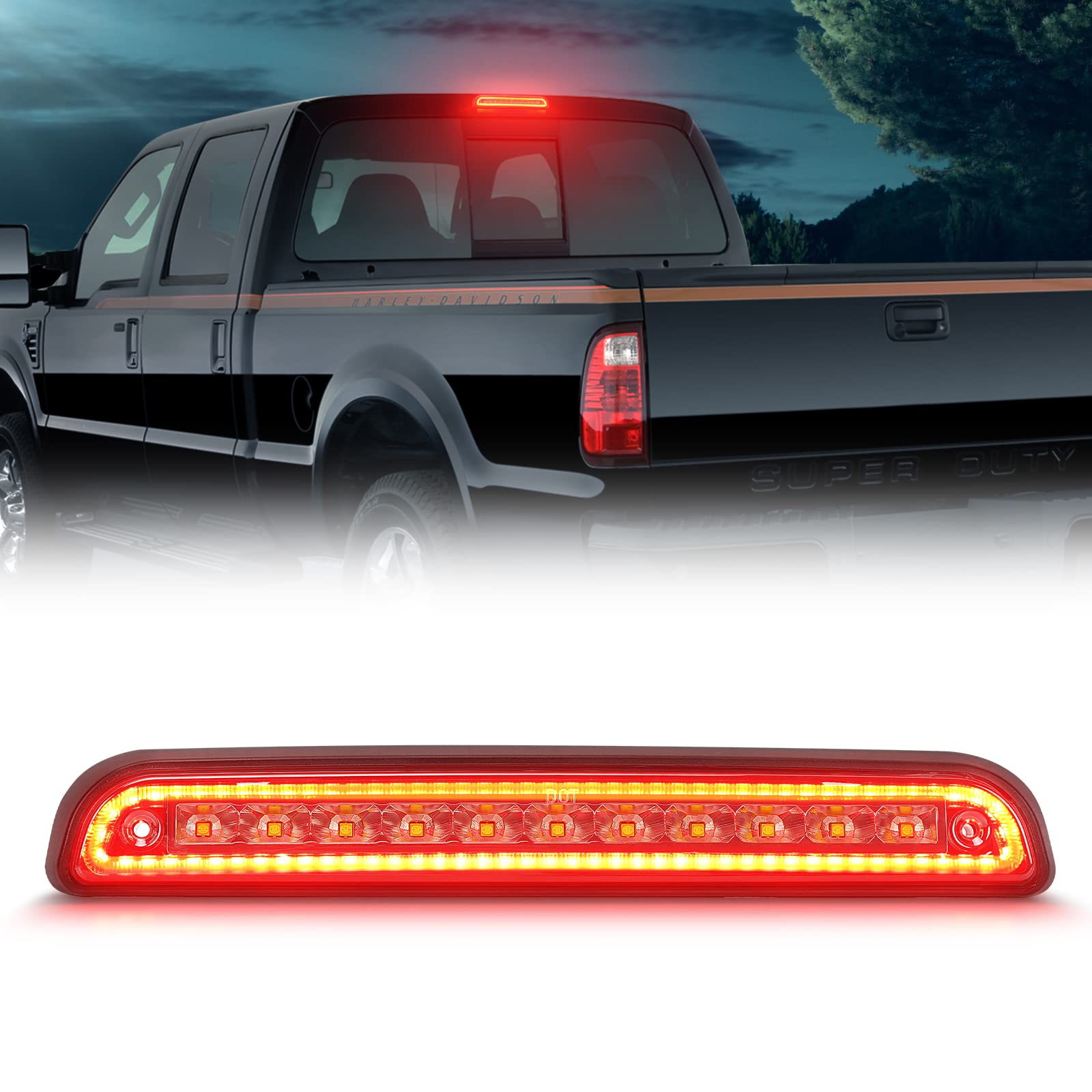 CAFOPAR LED Third 3rd Brake Light, fit for 1992-1997 Ford F150 F250 F350, High Mount Stop Light Red/White Rear Cargo Light,Smoked Lens