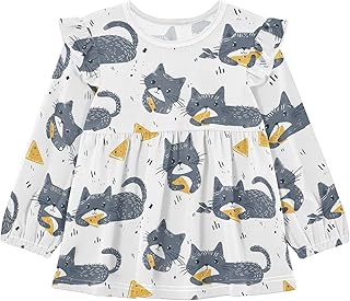 visesunny Toddler Clothes for Girls Black White Cat Cheese Baby Long Sleeve Fall Shirts Cotton Top with Ruffle Collar