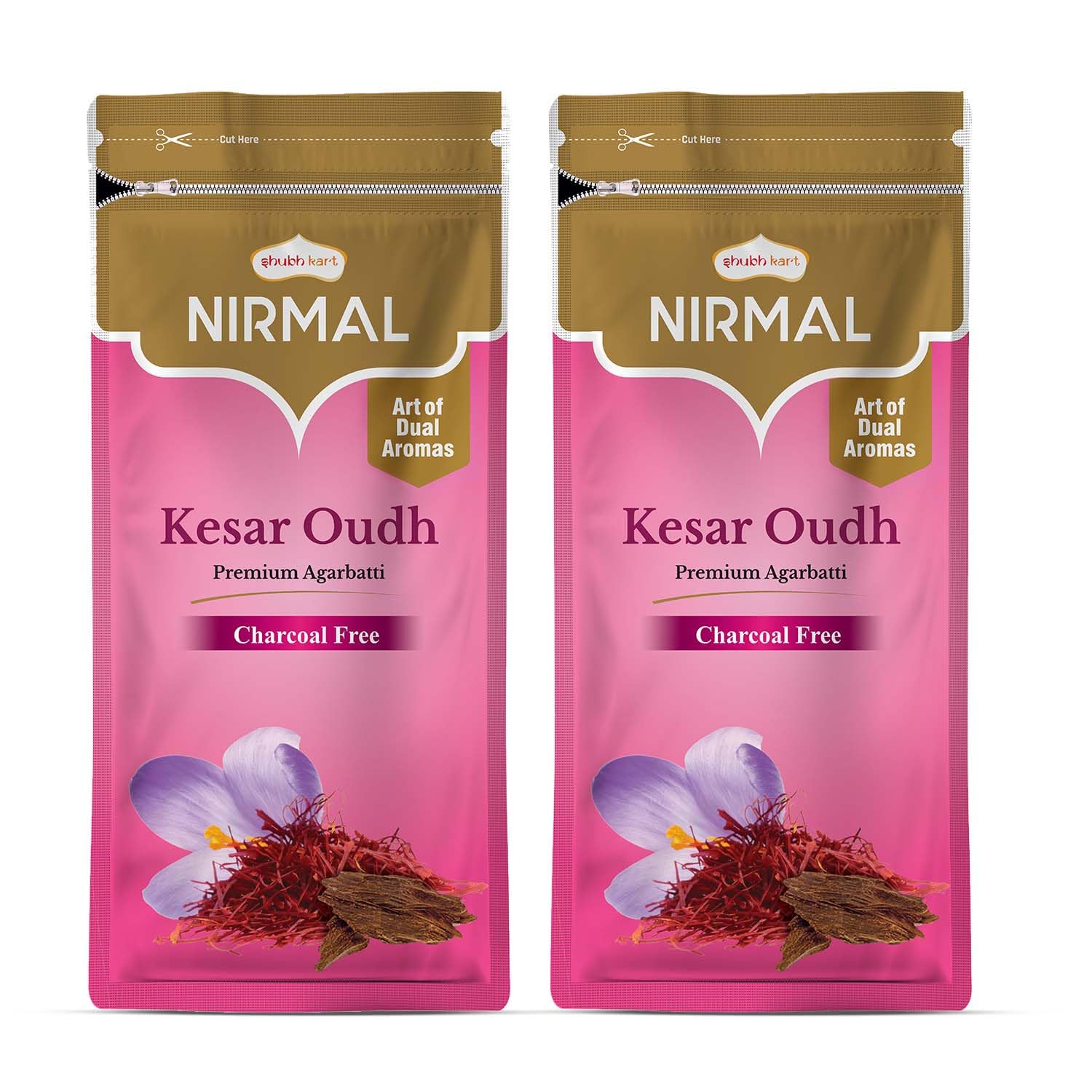 Shubhkart Nirmal Kesar Oudh Premium Agarbatti Zipper - 150Gm | Low Smoke Long Lasting Dual Fragrance Reduce Stress, Anxiety & Depression Perfect for Puja, Bedroom, Meditation & Positivity (Pack of 2) (B0C8P3GY5F) Amazon Price History, Amazon Price Tracker