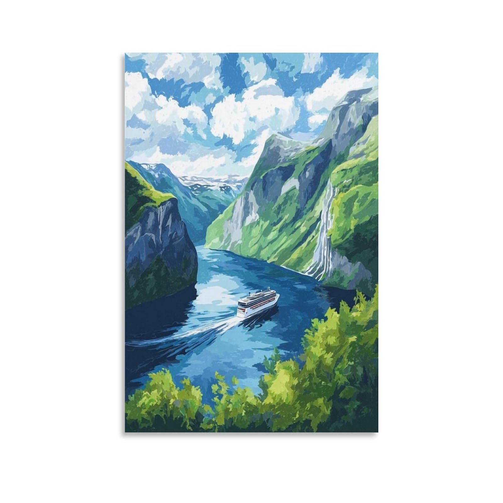 Norway Fjords Posters 24x36inch(60x90cm) Vintage Watercolor Canvas Art