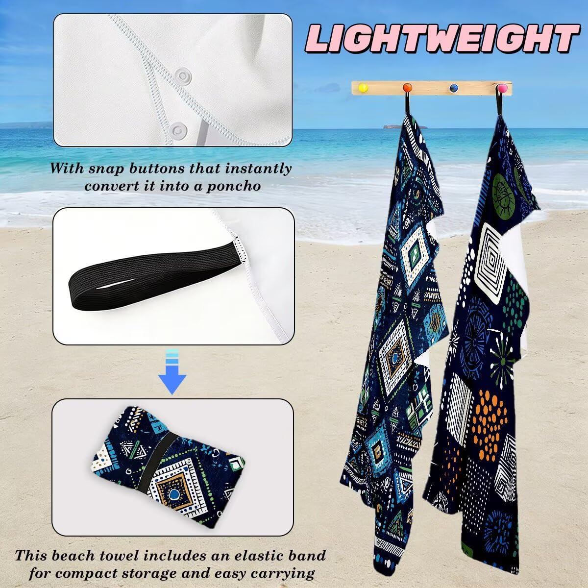 Ręcznik plażowy 90 x 180 cm, ręcznik gimnastyczny z mikrofibry szybkoschnący zestaw 2 ręczników plażowych, lekki kompaktowy ręcznik z mikrofibry duży do podróży, prezent dla mężczyzn prezent dla