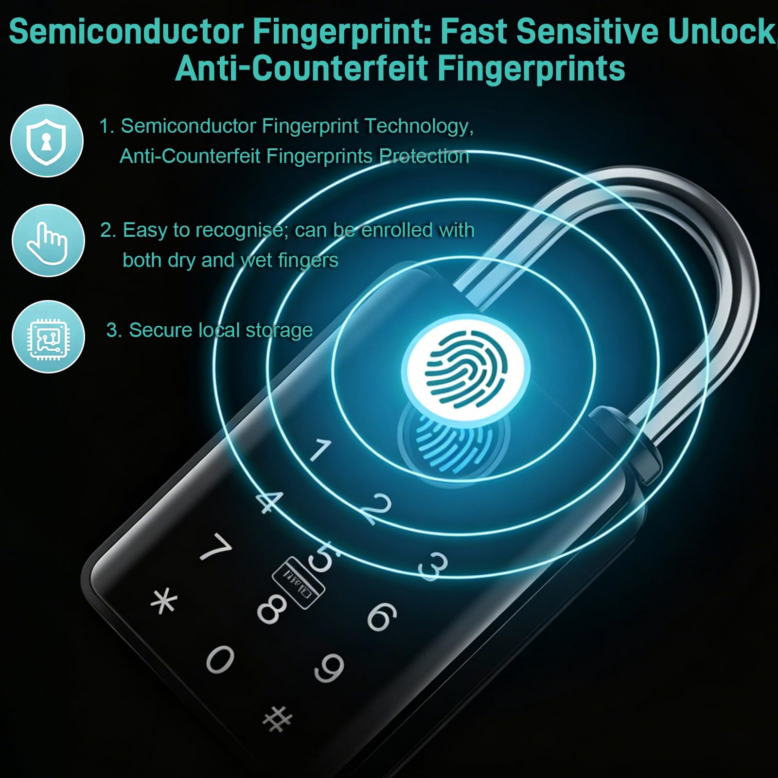 Cadenas intelligent IP67 : empreinte, code, appli, clé. Résiste aux intempéries. Idéal pour casier, cave, porte jardin, armoire. Sécurisé et polyvalent.