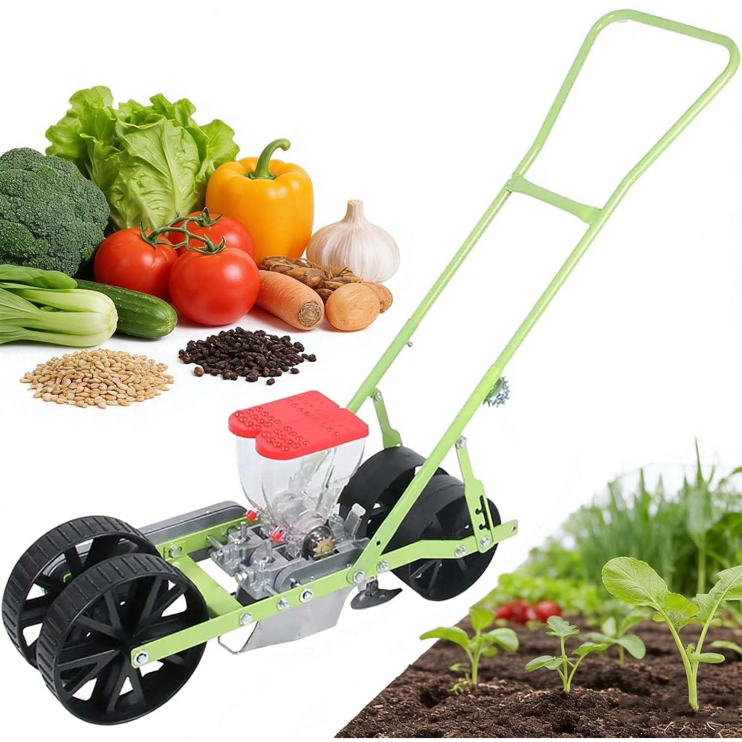 Sembradora Manual De Precisión para Hortalizas con Espaciado Ajustable Entre Hileras. Ofrece Configuraciones De 1 A 6 Hileras Y Siembra De Cacahuete En Terrazas Y Laderas.(2row)