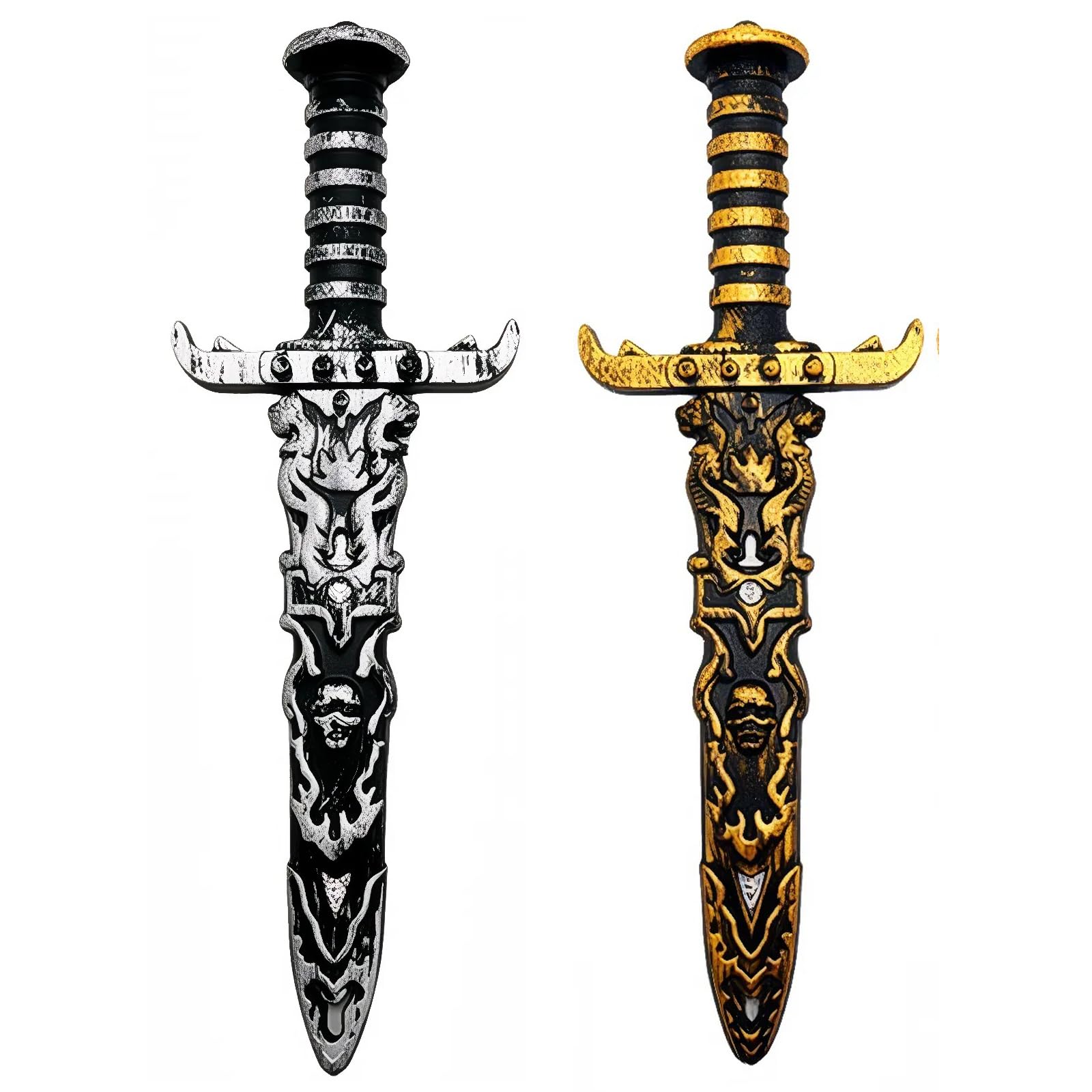 UNVOJL 2 Pieces Halloween Plastic Pirate Sword Bronze and Silver Dagger Sword Fake Short Sword Prop Renaissance Accessories Costume Accessory for Halloween Supplies