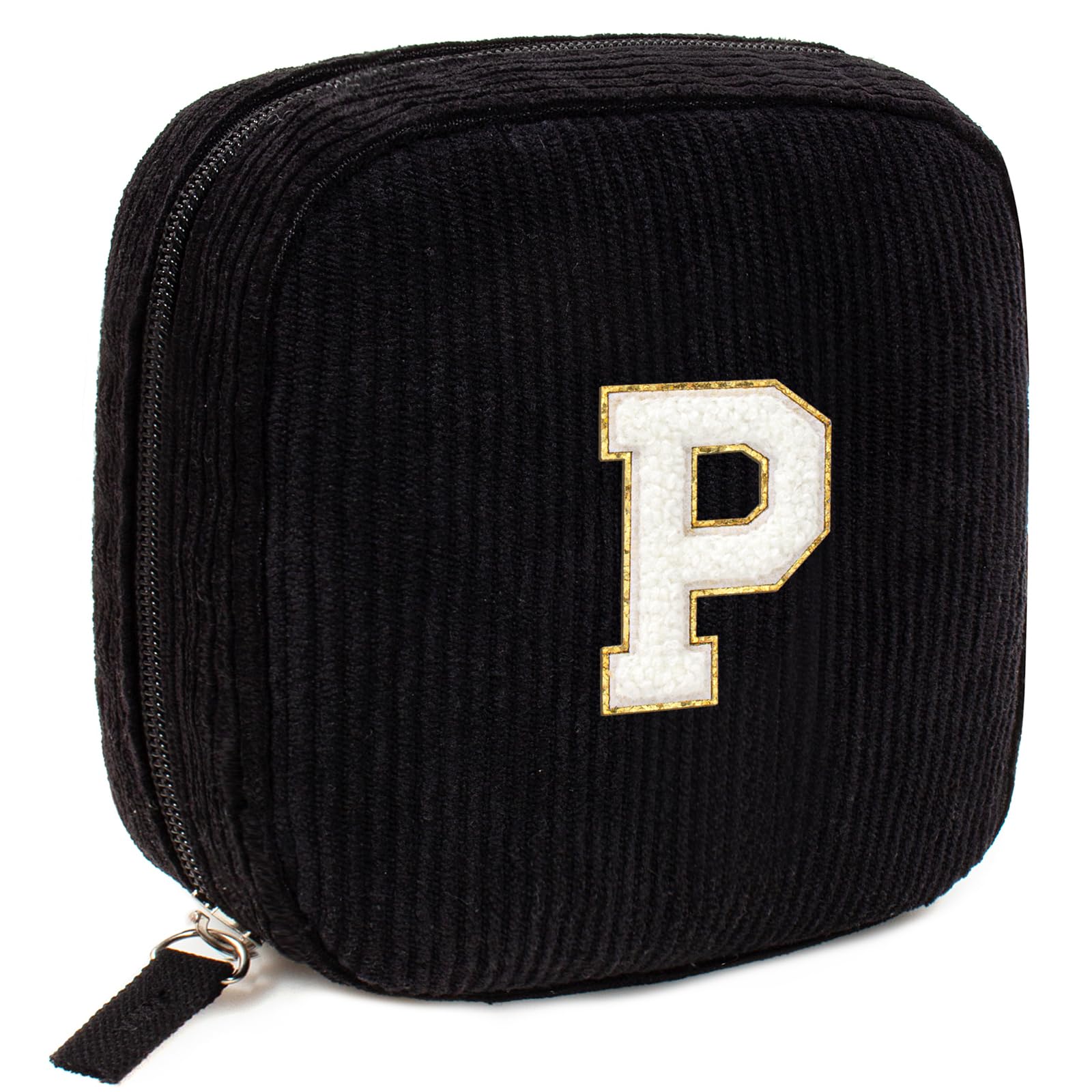 Cute Makeup Bag for Women - Monogram Personalized Initial Makeup Bags Cosmetic Pouch Make Up Case for Women Her Best Friend Friendship Sister Teacher, Birthday Gifts for Women(Letter P, Black)