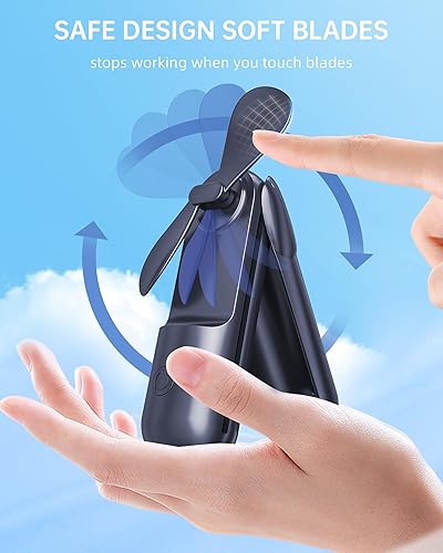 Miniatura 4 de Mini ventilador de mano, ventilador de mano portátil con USB recargable, funciona con batería de 2000 mAh, 3 velocidades ajustables, ventilador de