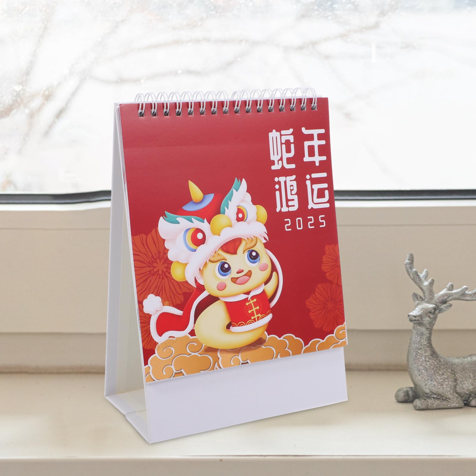 TOPBATHY 5 Stück Tischkalender 2025 Stehend Flip-Desktop-Kalender Spiralbindung Kalender Jahreskalender Tischkalender Büro (Glücksschlangen-Stil)