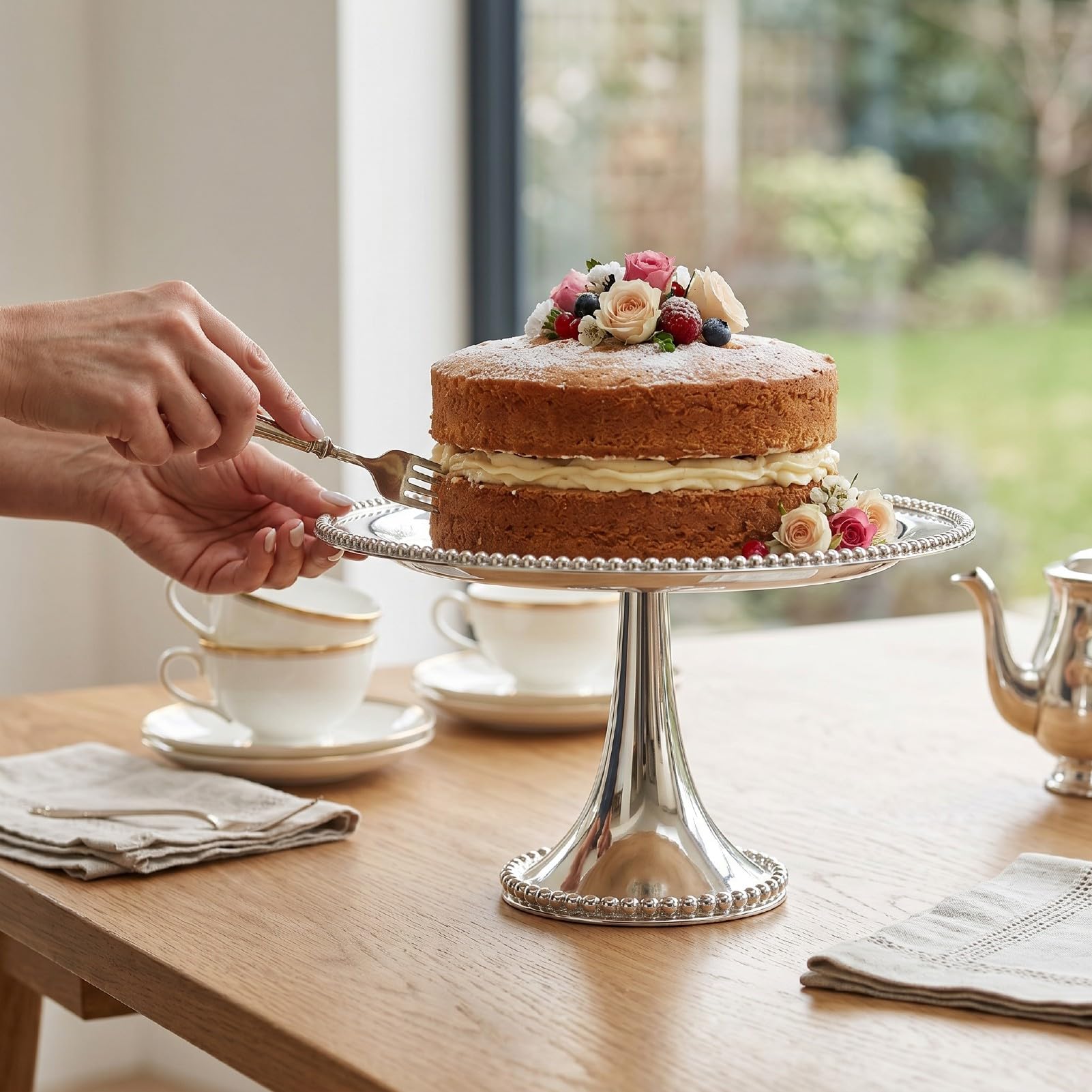 Soporte para Tartas, Bandeja para Postres con Pie de Acero