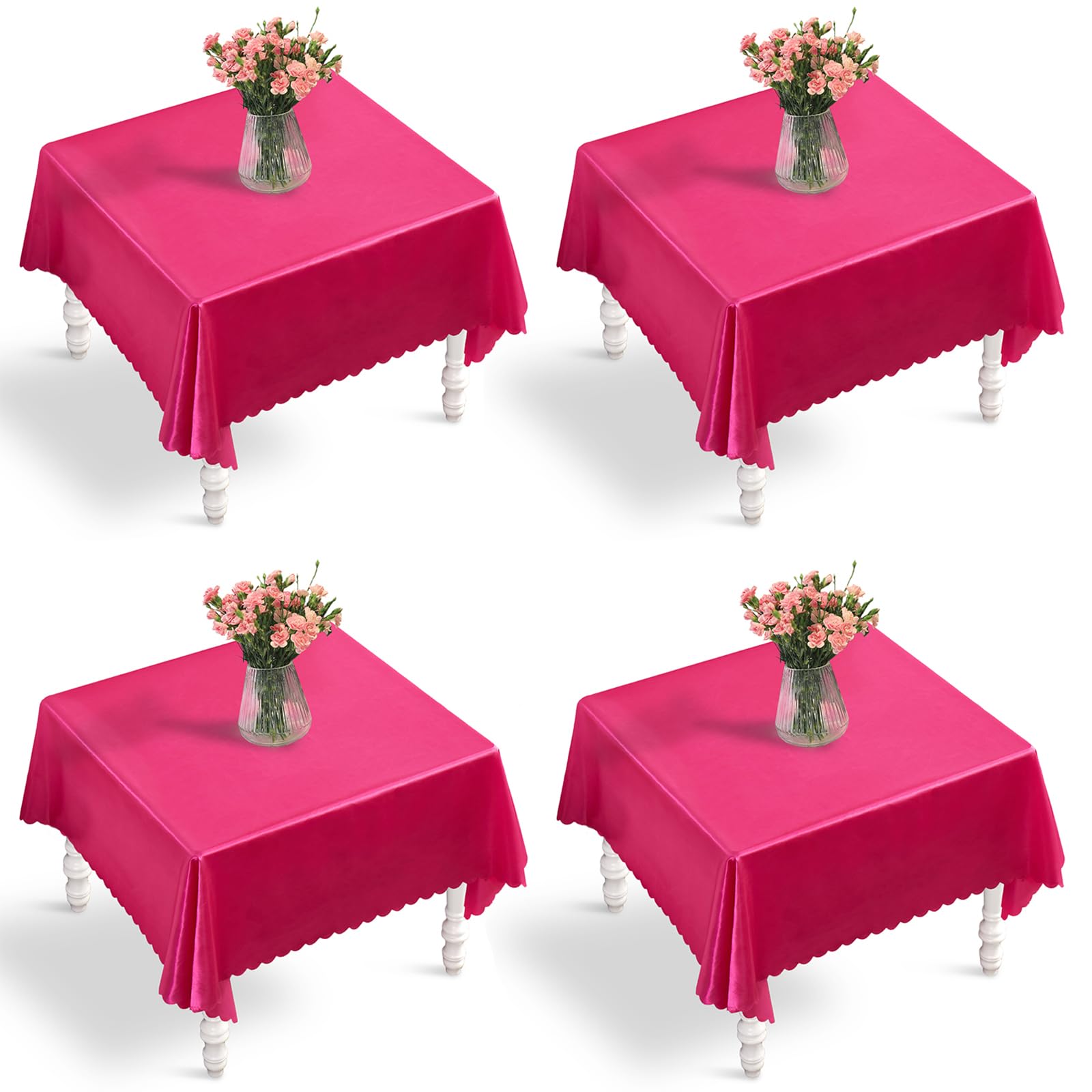 Entisn 4 Pack Hot Pink Satin Tablecloth 54 x 54 Inches Table Cloth, Square Silky Tablecloth Smooth Table Cover Decoration for Wedding Party Holiday