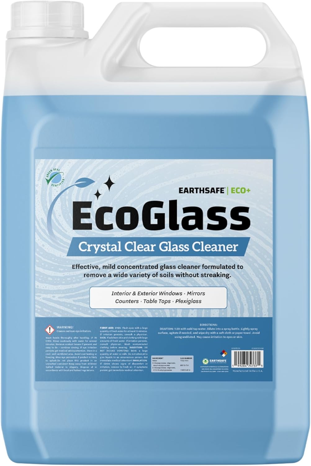 Eco+ EcoGlass Glasses Cleaner – 192 One Gallon Bottles, 48 Cases per Pallet, Streak-Free, Ammonia-Free, Pleasant Herbal Scent, Green Seal™, Safe for Windows, Mirrors, Plexiglass and More