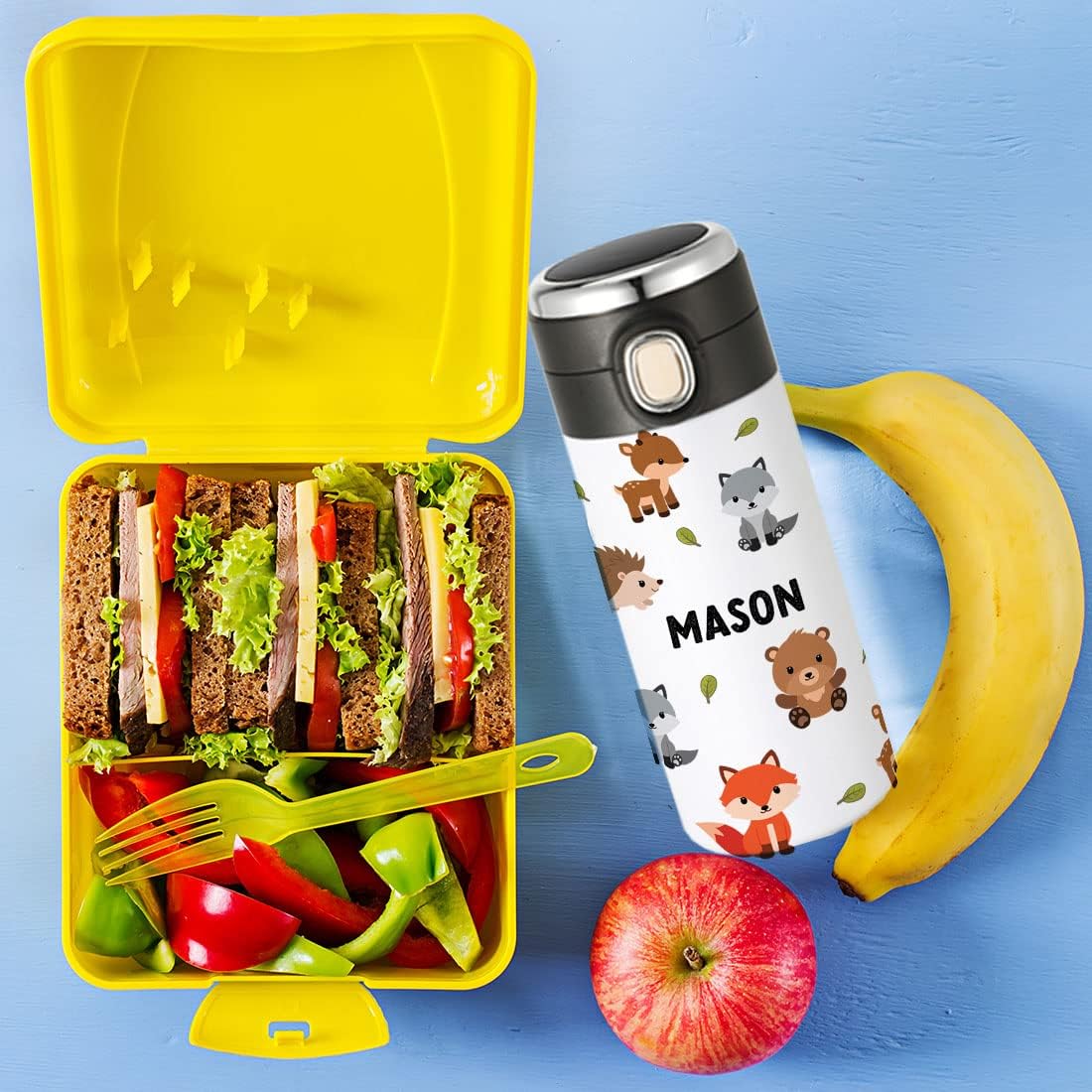 Andaz Press Personalized Woodland Animals Stainless Steel Tumbler, 10oz BPA-Free Insulated Water Bottle with Leakproof Flip Lid Custom Name Cup for Girls, Boys, Students, Birthday Party Favors 1-Pack