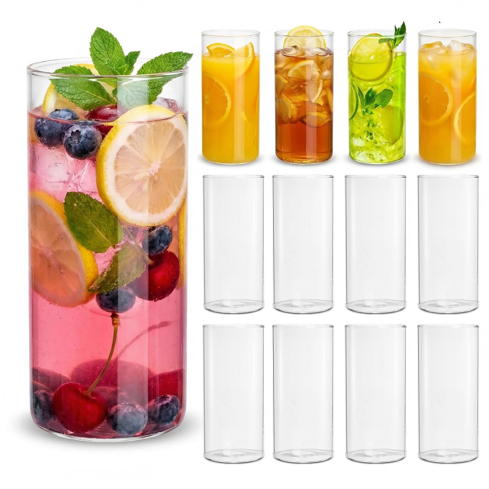 Lot de 12 verres à eau fins - 500 ml - Hauts - Légers - Pour eau, jus, cocktails, mojito, whisky