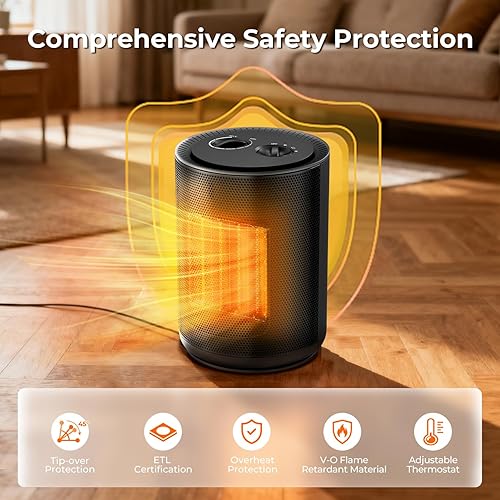 Miniatura 4 de R.W.FLAME Calentador de espacio pequeño, calentador eléctrico portátil para uso en interiores, calor de seguridad rápido de cerámica PTC para