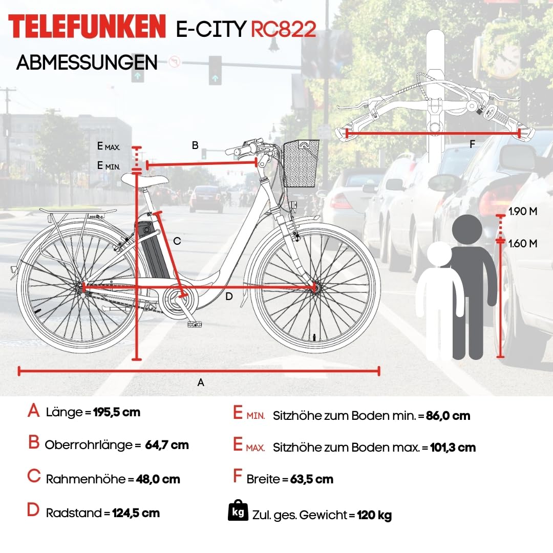 TELEFUNKEN City Elektrofahrrad für Damen und Herren E-Bike 28 Zoll | 536,5 Wh Akku | Pedelec mit 40 Nm Frontmotor | 7-Gang Shimano Kettenschaltung | Citybike mit Fahrradkorb & Fahrradschloss