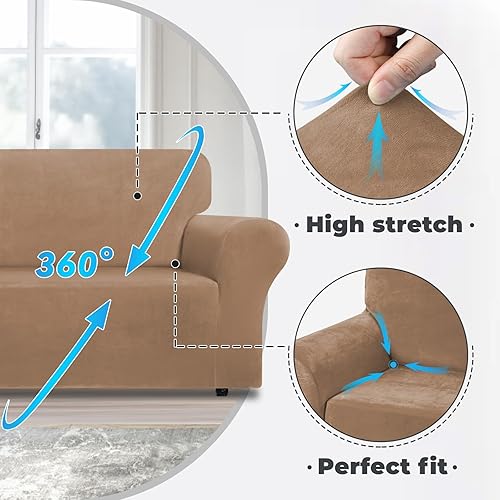 Miniatura 3 de WEERRW Funda de terciopelo para sofá de 3 cojines, fundas elásticas para sofá con espuma antideslizante y parte inferior elástica, protector de