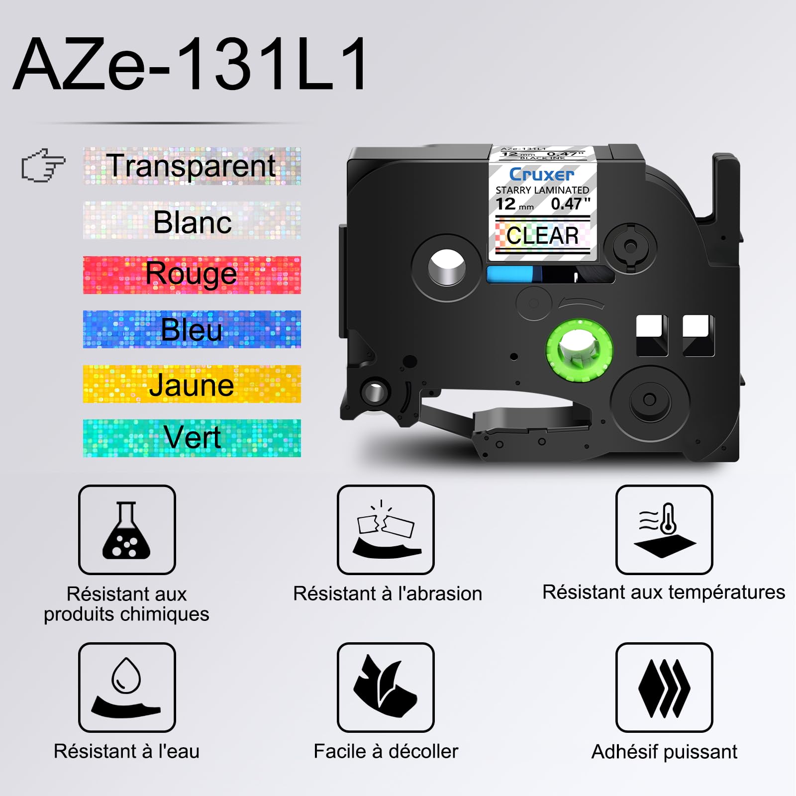 Lot de 50 Ruban compatible P-touch TZe-131L1 Noir sur Transparent 12 mm