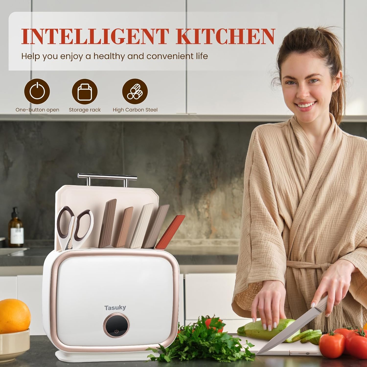 XXV 17Pcs Knife Set with Block & Sharpener,Kitchen Knives Block with Drying Function and Plug, German Stainless Steel Chef Knife Set with Bag,Dishwasher Safe Knives Set for Kitchen,Camping