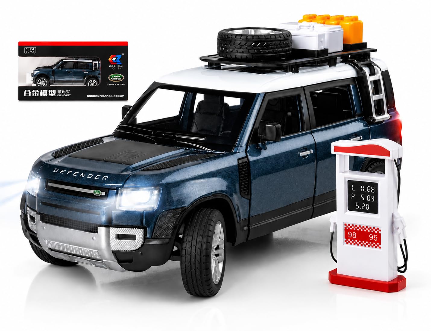 Magicwand Die-Cast Zinc Alloy 1:24 Scale Defender Camping【Random Color】【Large】 with 6 Openable Doors,Lights & Music【Pack of 1】-image-40