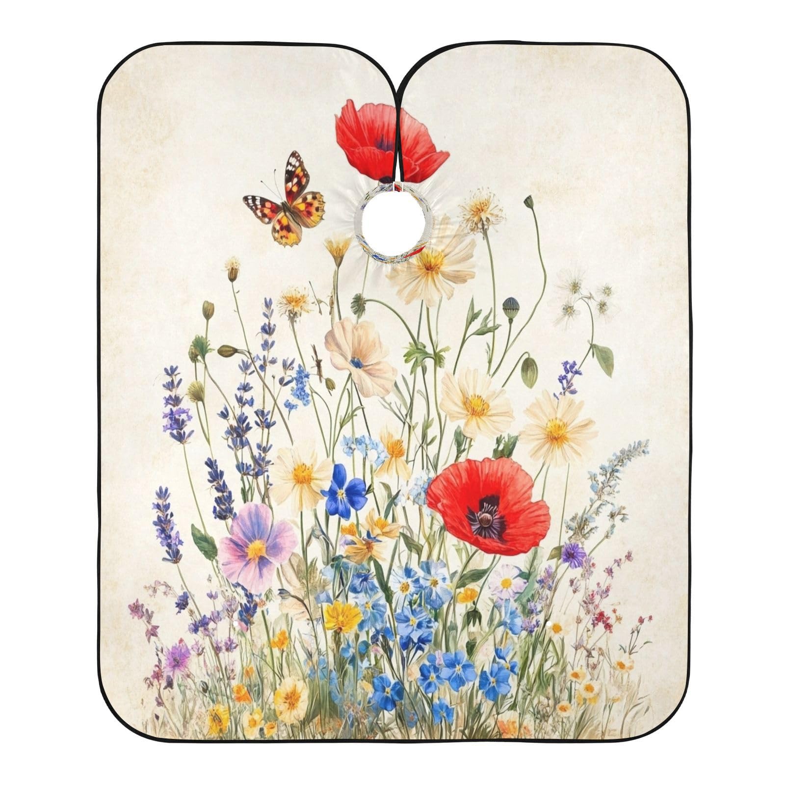 Kigai Hair Cutting Cape for Men & Women Vintage Wildflowers Waterproof Barber Cape Professional Hairdressing Salon Styling Cape with Adjustable Closure Snap