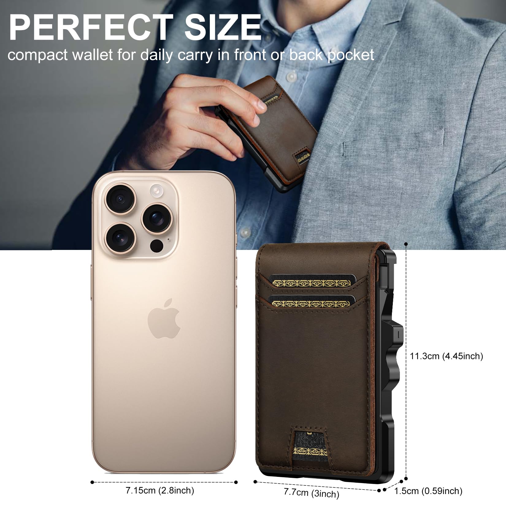 furid Genuine Leather Wallet for Men: Slim RFID Minimalist Wallets with Money Clip - Smart Pop Up Credit Card Holder for Front Pocket - Gifts for Husband Father on Birthday Anniversary