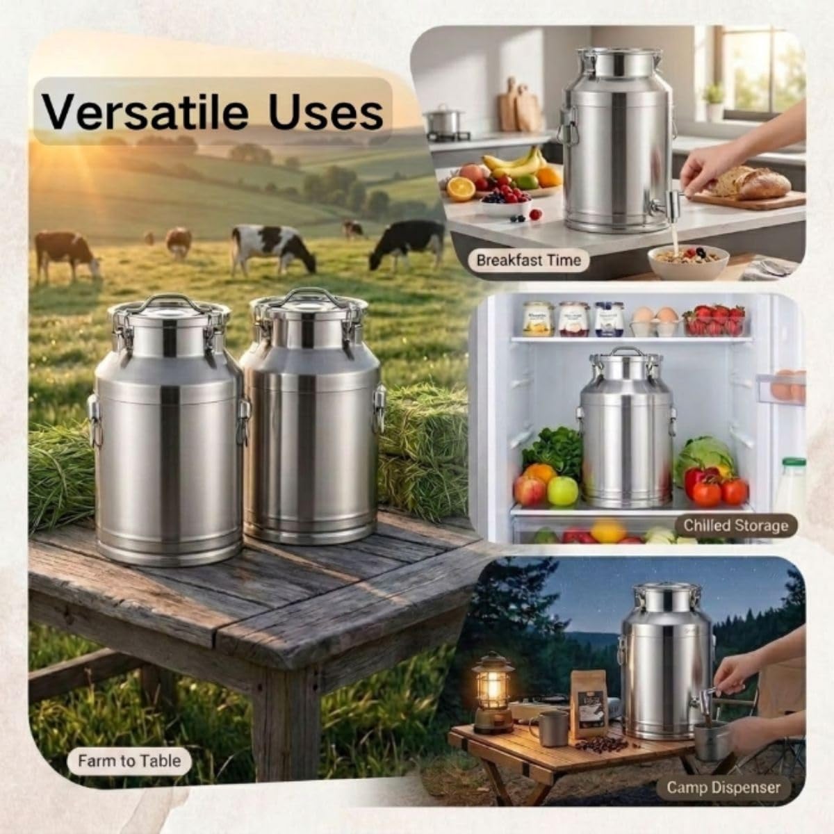 5L 22L 48L 100L Bidone Latte Acciaio Inox, Distributore Bevande Rubinetto | Secchio Ermetico per Trasporto, Contenitore Olio e Acqua, Fusto Vino per Cucina o Campeggio(With Spigot,14L)