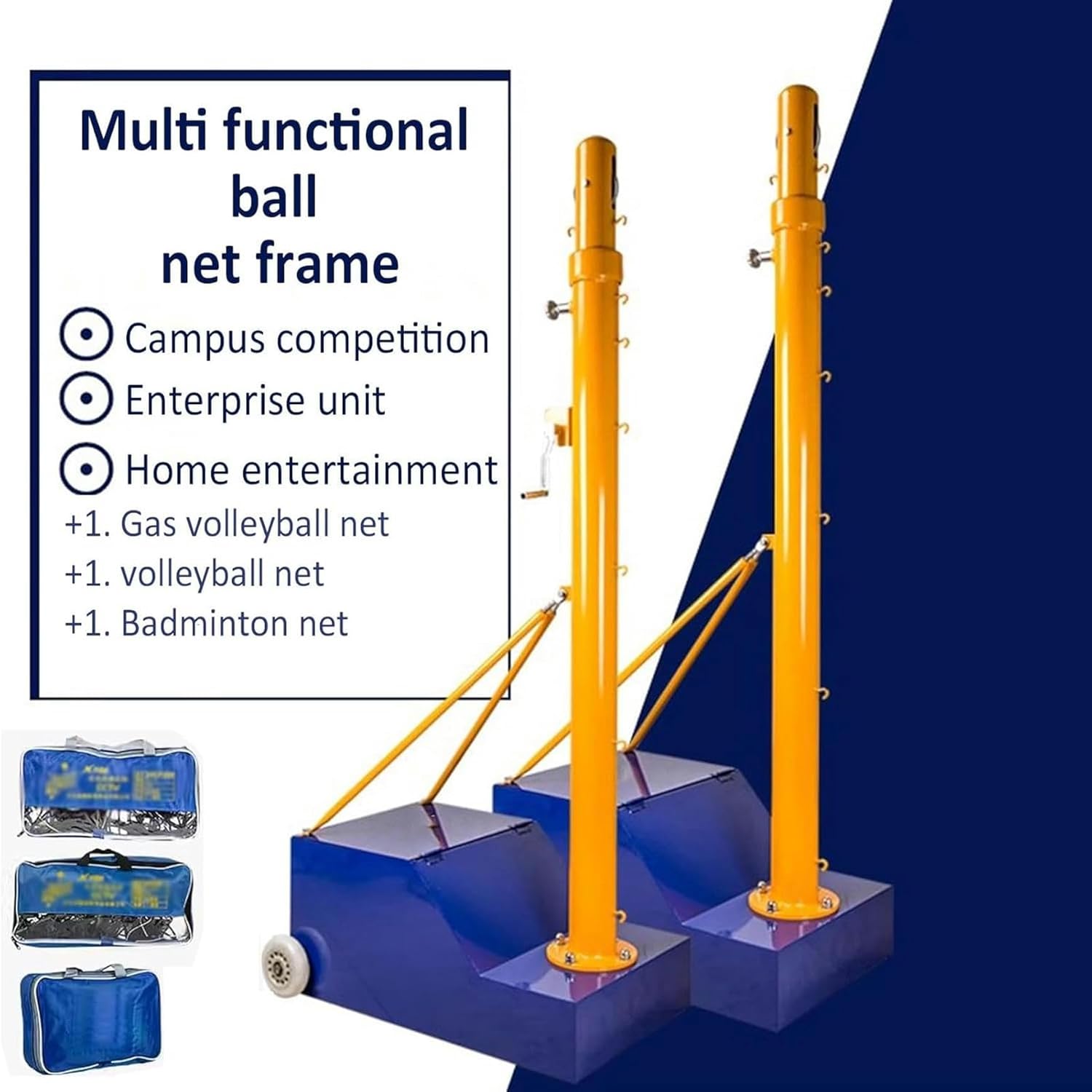 Volleyball Net Stand with Increase Stable Base & Portable Wheels, Volleyball/Badminton Stand Poles, Free Standing Tennis Net Frame for Indoor Outdoor Gym Use