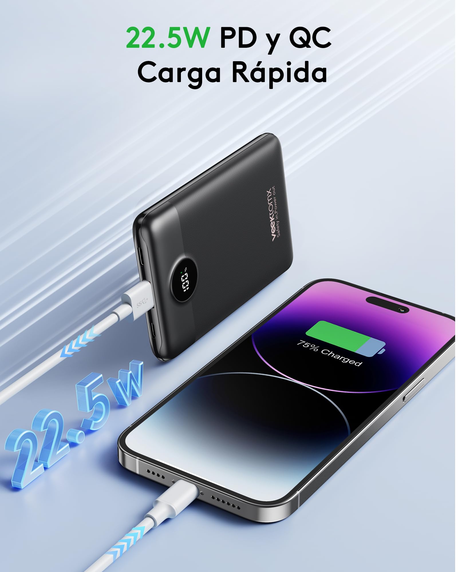 VEEKTOMX Mini Power Bank 10000mAh powerbank 22.5W PD3.0 QC3.0 Quick Charge USB C Portable Charger, mały rozmiar z 2 portami ładowania, kompatybilny z iPhone 15/iPad/Mini fan/Galaxy